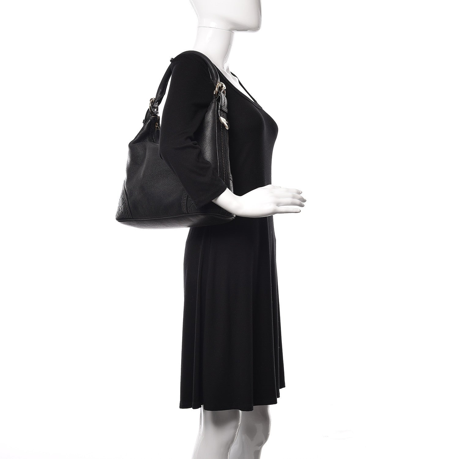 Gucci Pebbled Calfskin Guccissima Trim Medium Signoria Hobo Black 2 of 12