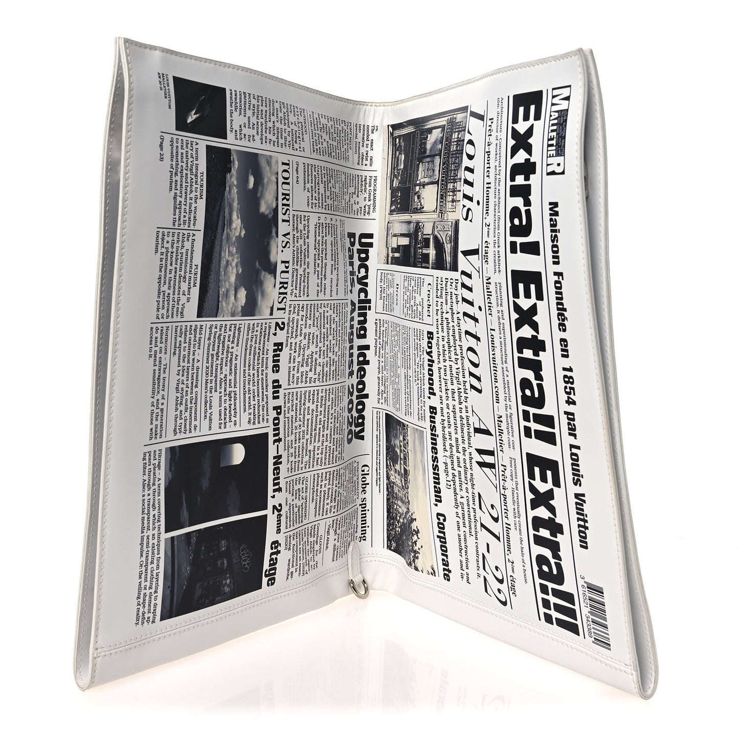 Calfskin Newspaper Print Pouch