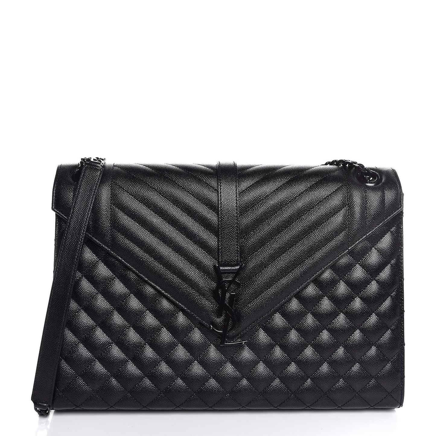 Grain De Poudre Textured Mixed Matelasse Large Triquilt Monogram Monochrome Satchel Black