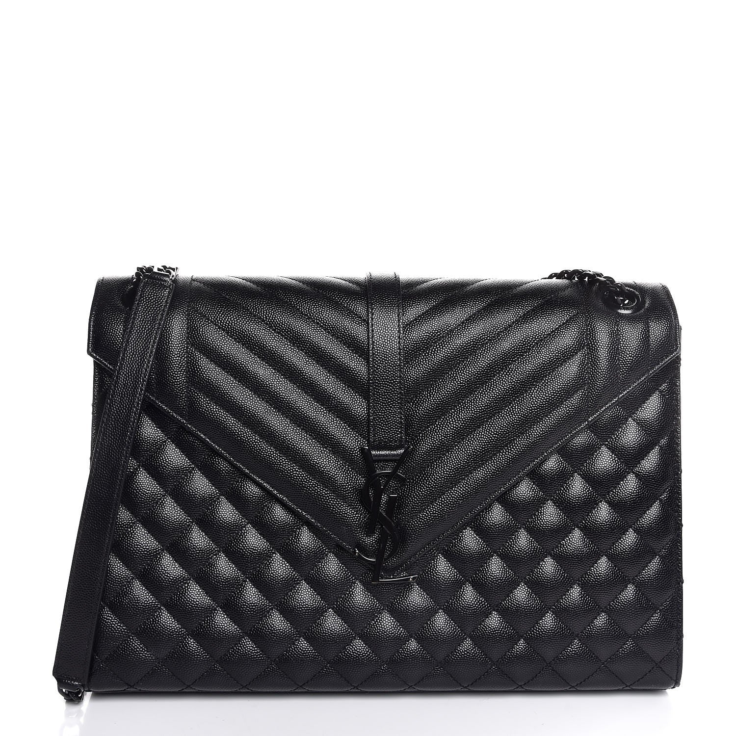 Saint Laurent Grain De Poudre Textured Mixed Matelasse Large Triquilt Monogram Monochrome Satchel Black 1 of 8