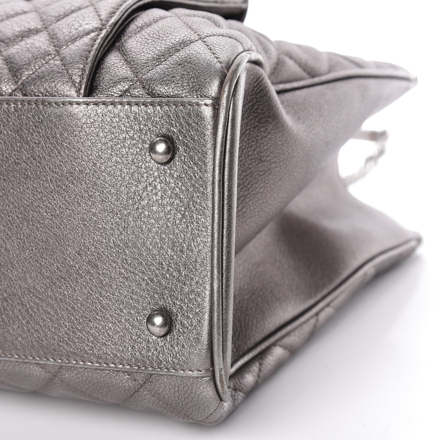 Metallic Grained Calfskin Quilted Large Casual Pocket Tote Silver
