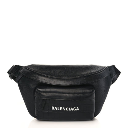 Balenciaga Calfskin Logo Crocodile Embossed Everyday Beltpack Black 1 of 8