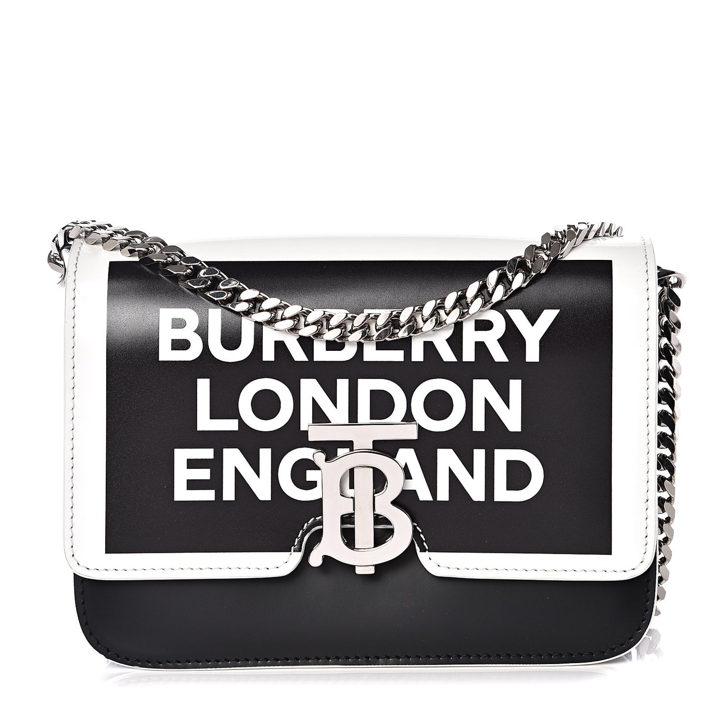 Calfskin Logo Printed Small TB Bag Black White