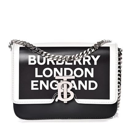 Burberry Calfskin Logo Printed Small TB Bag Black White 1 of 11