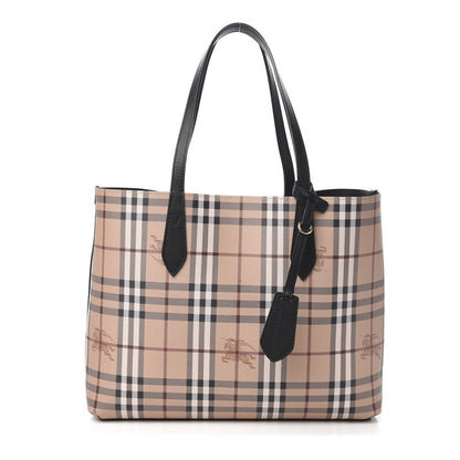 Burberry Grainy Calfskin Haymarket Check Medium Reversible Tote Black 1 of 15