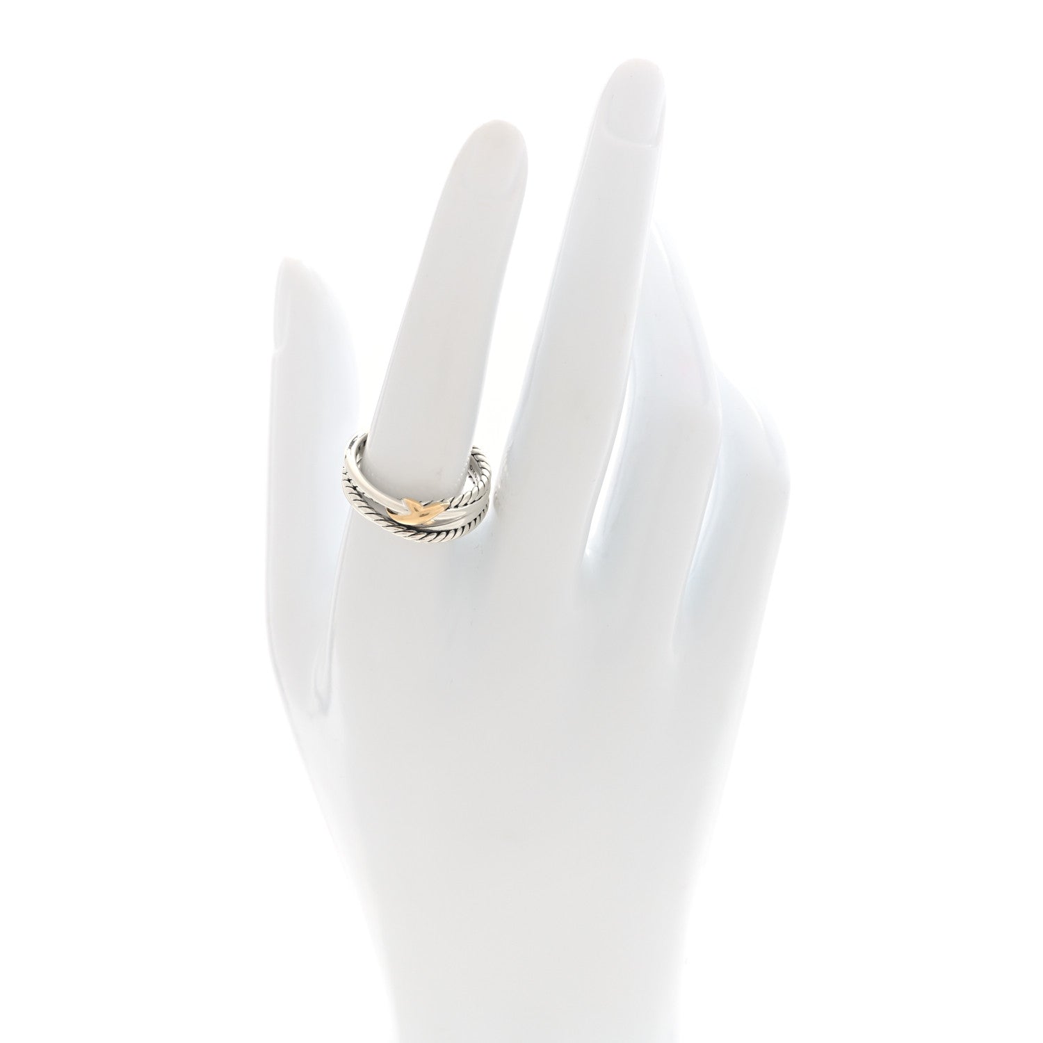 David Yurman Sterling Silver 18K Yellow Gold 6mm X Crossover Ring 58 8.5 2 of 4