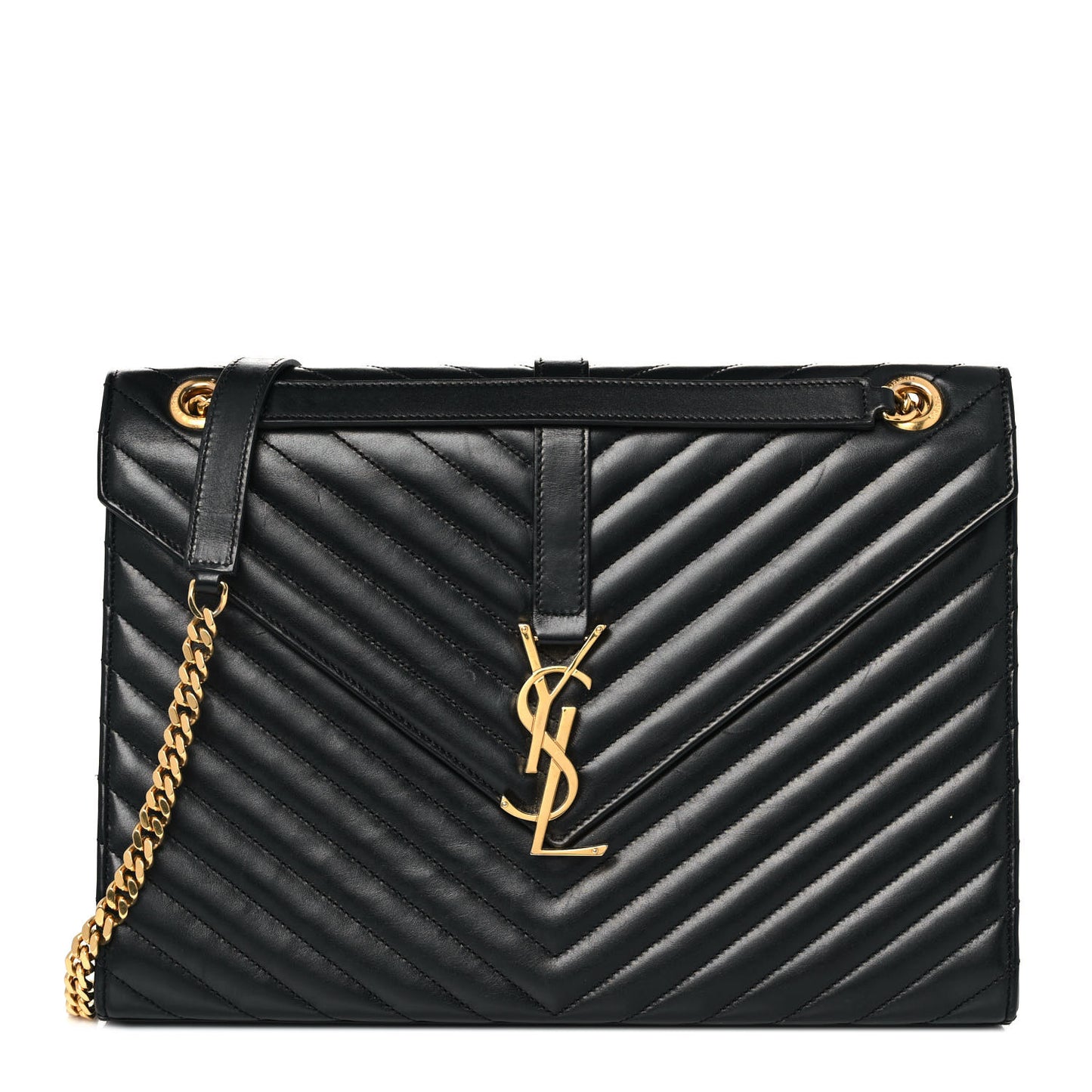 Smooth Calfskin Matelasse Chevron Large Monogram Satchel Black