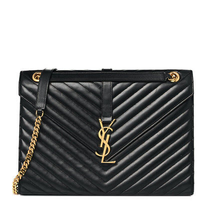 Saint Laurent Smooth Calfskin Matelasse Chevron Large Monogram Satchel Black 1 of 9