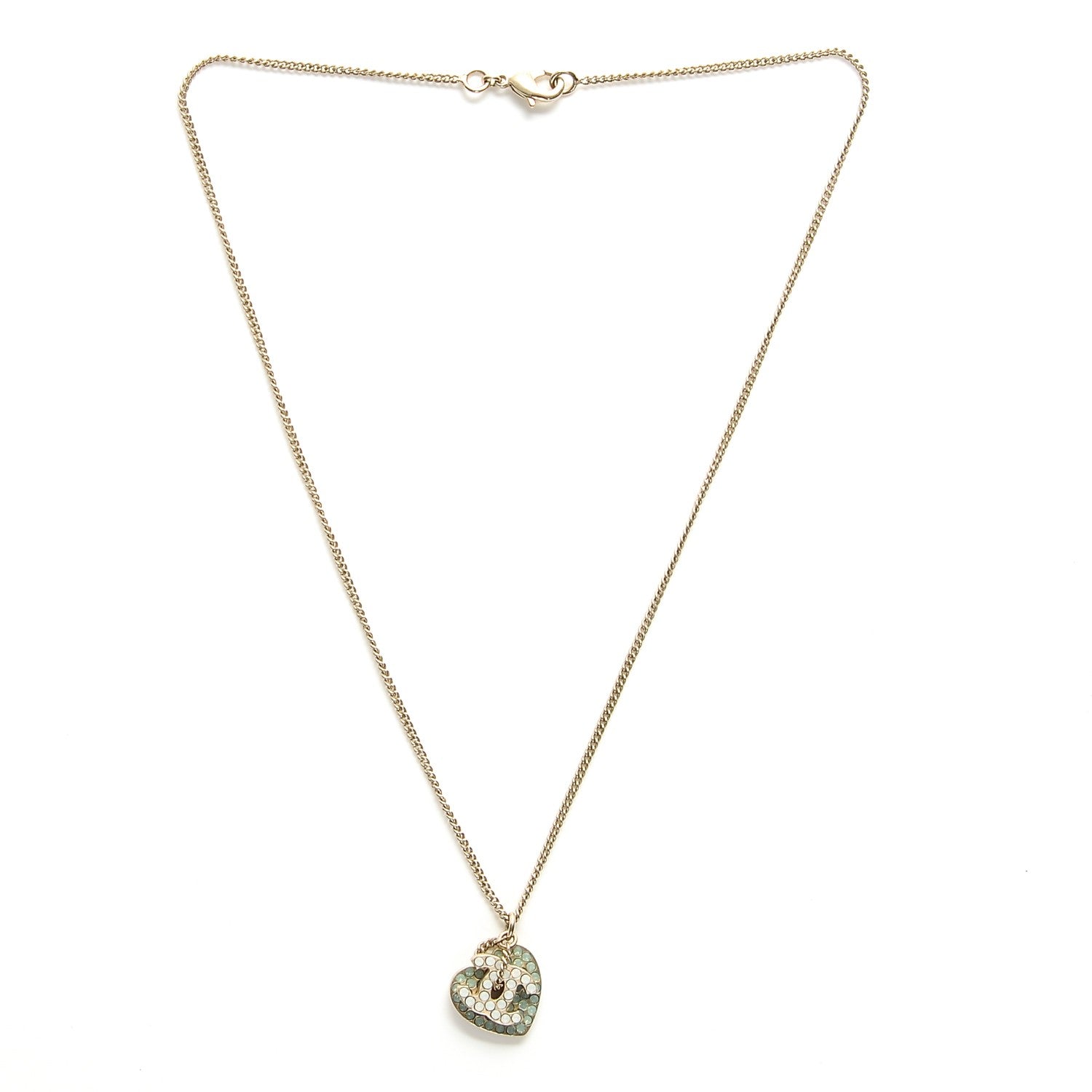 Chanel Crystal CC Heart Pendant Necklace Light Gold 3 of 5