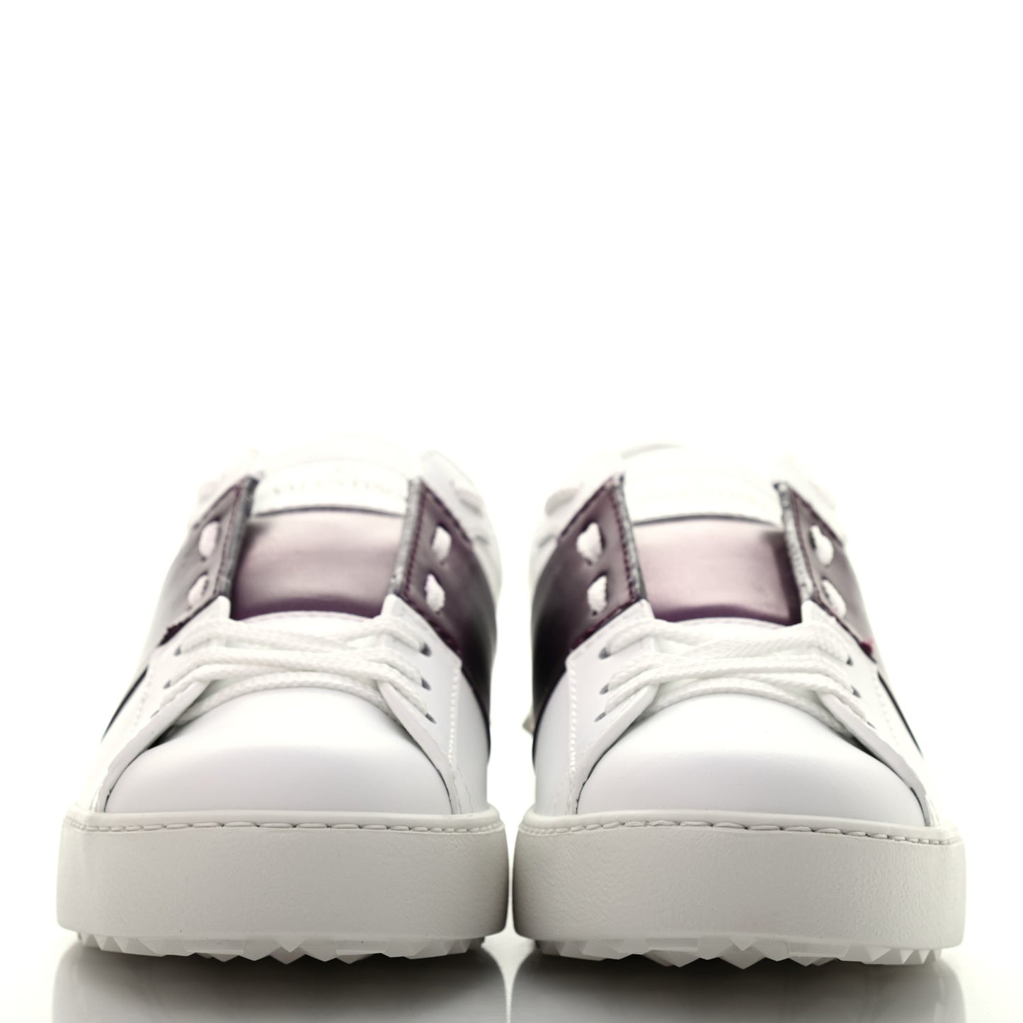 Calfskin Womens Rockstud Open Sneakers 38.5 White Purple