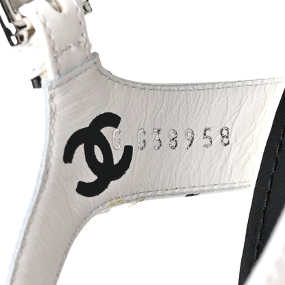Chanel Printed Lambskin Coco Beach Platform Sandals 38 White Black 7 of 8