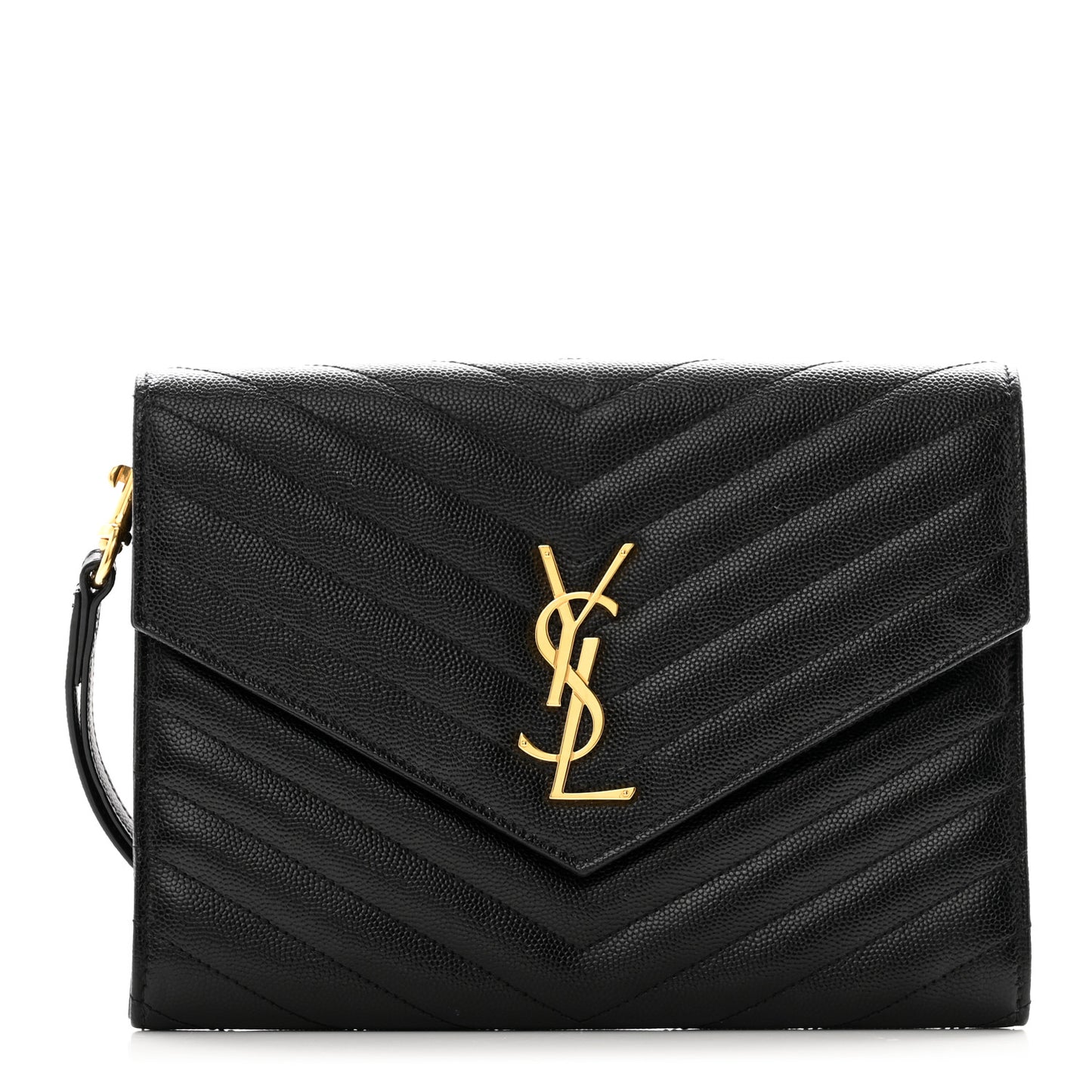 Grain De Poudre Matelasse Chevron Monogram Envelope Clutch Black