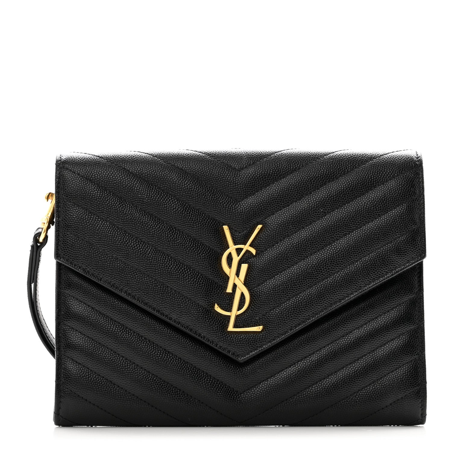 Saint Laurent Grain De Poudre Matelasse Chevron Monogram Envelope Clutch Black 1 of 6