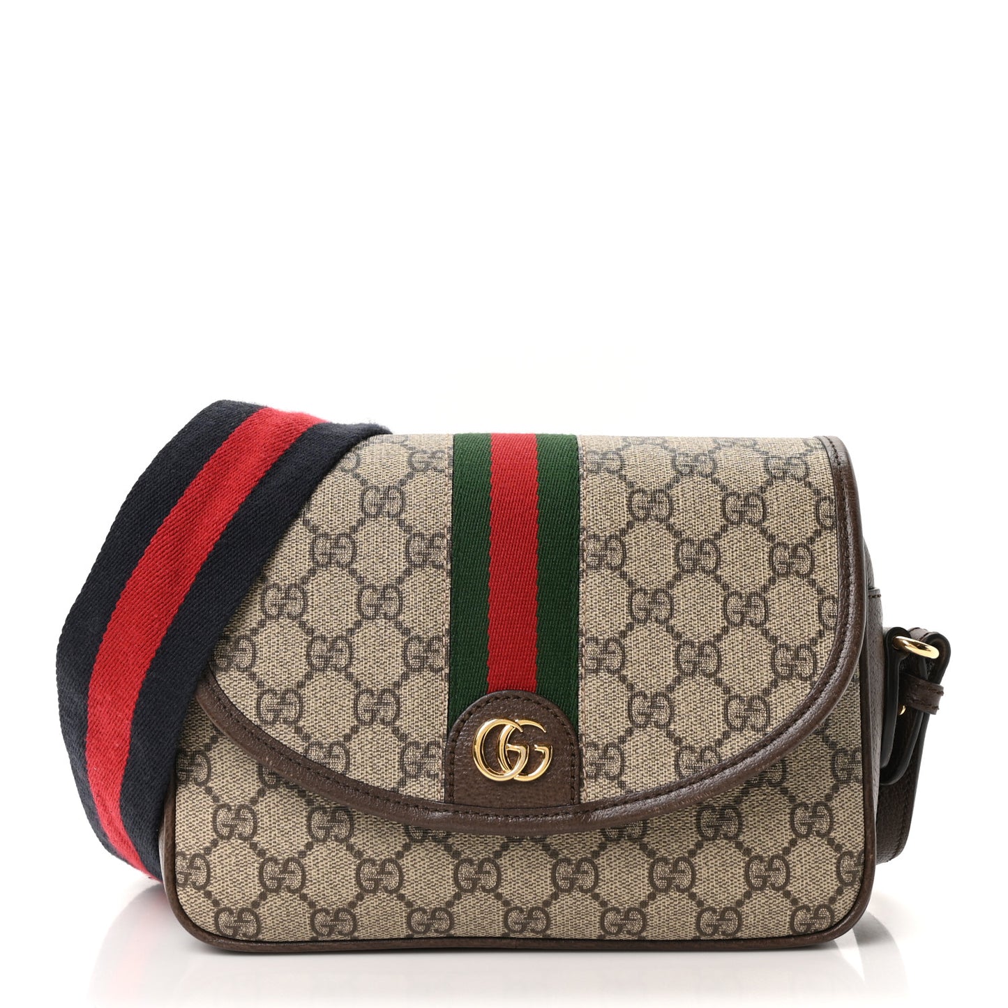 GG Supreme Monogram Textured Dollar Calfskin Web Studded Mini Ophidia Flap Shoulder Bag Beige Ebony New Acero