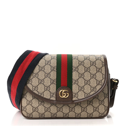 Gucci GG Supreme Monogram Textured Dollar Calfskin Web Studded Mini Ophidia Flap Shoulder Bag Beige Ebony New Acero 1 of 10