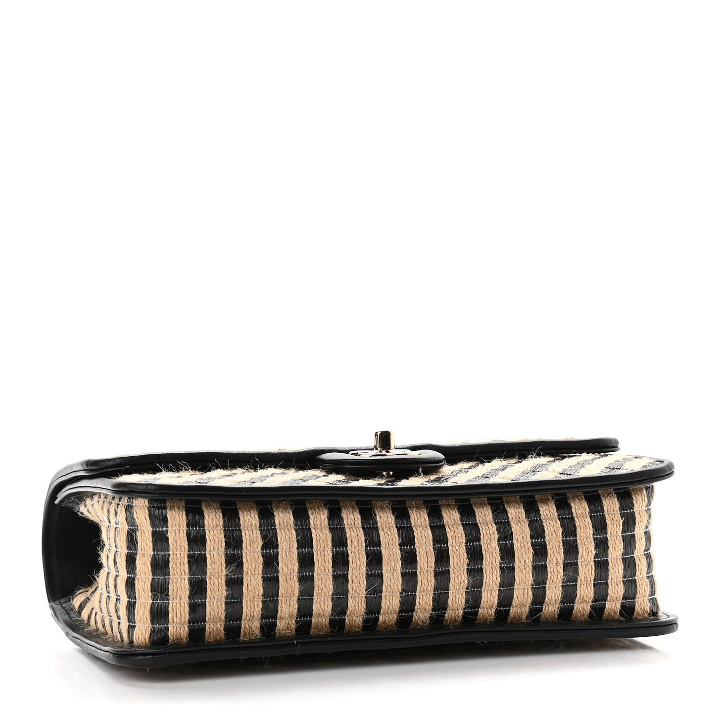 Raffia Jute Striped Medium Single Flap Black Beige