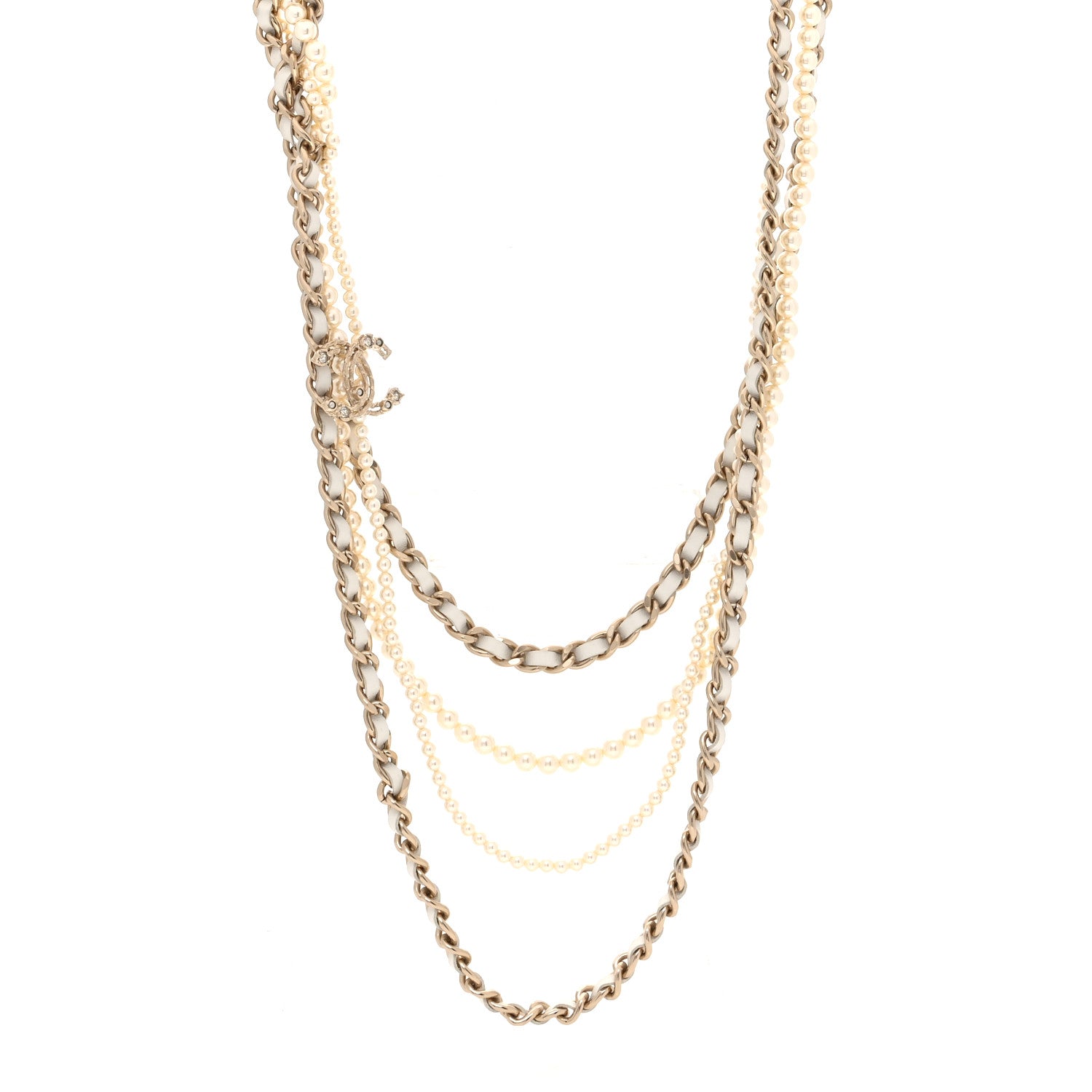 Chanel Pearl Crystal Lambskin Multi Strand CC Necklace Pearly White 1 of 4