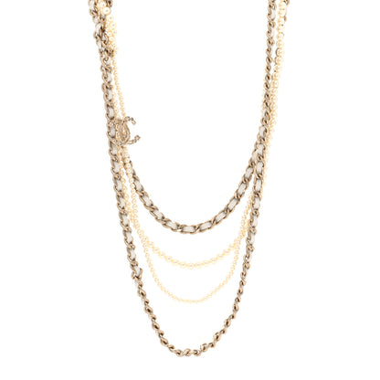 Chanel Pearl Crystal Lambskin Multi Strand CC Necklace Pearly White 1 of 4