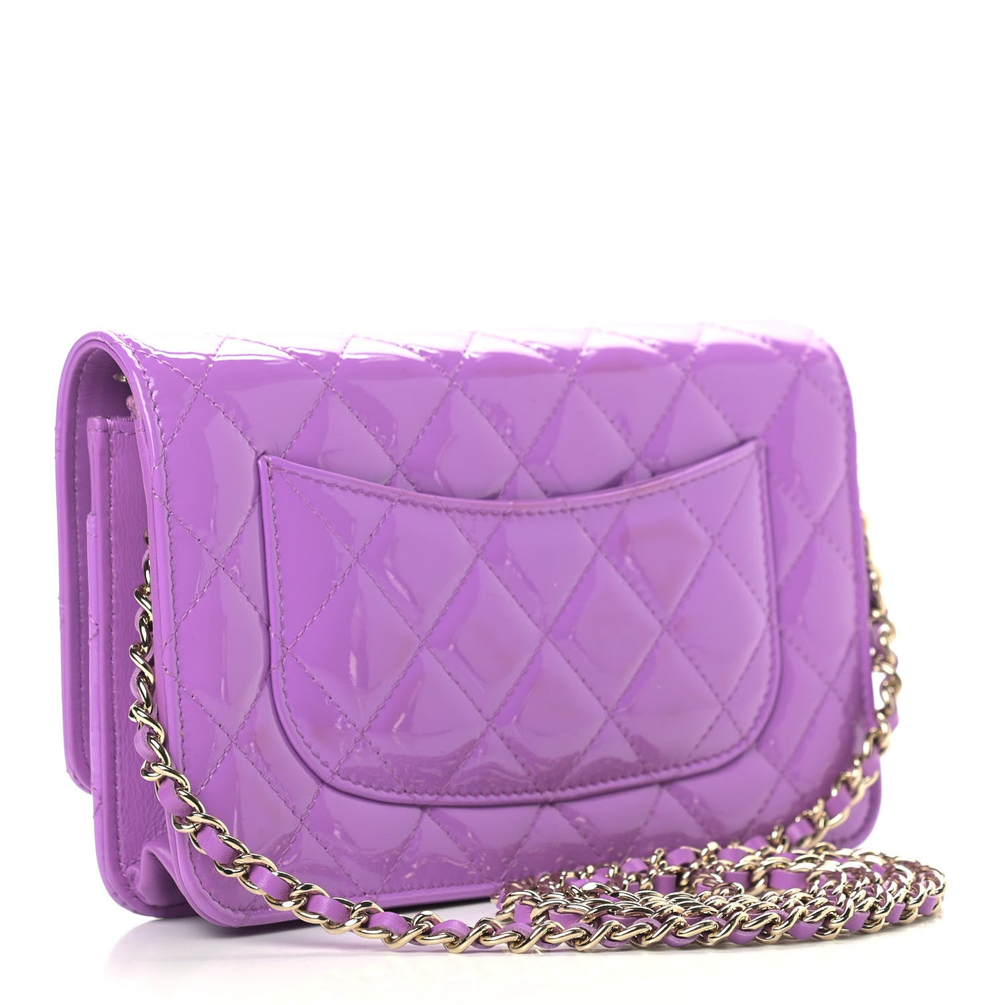 Patent Calfskin Quilted Wallet On Chain WOC Purple