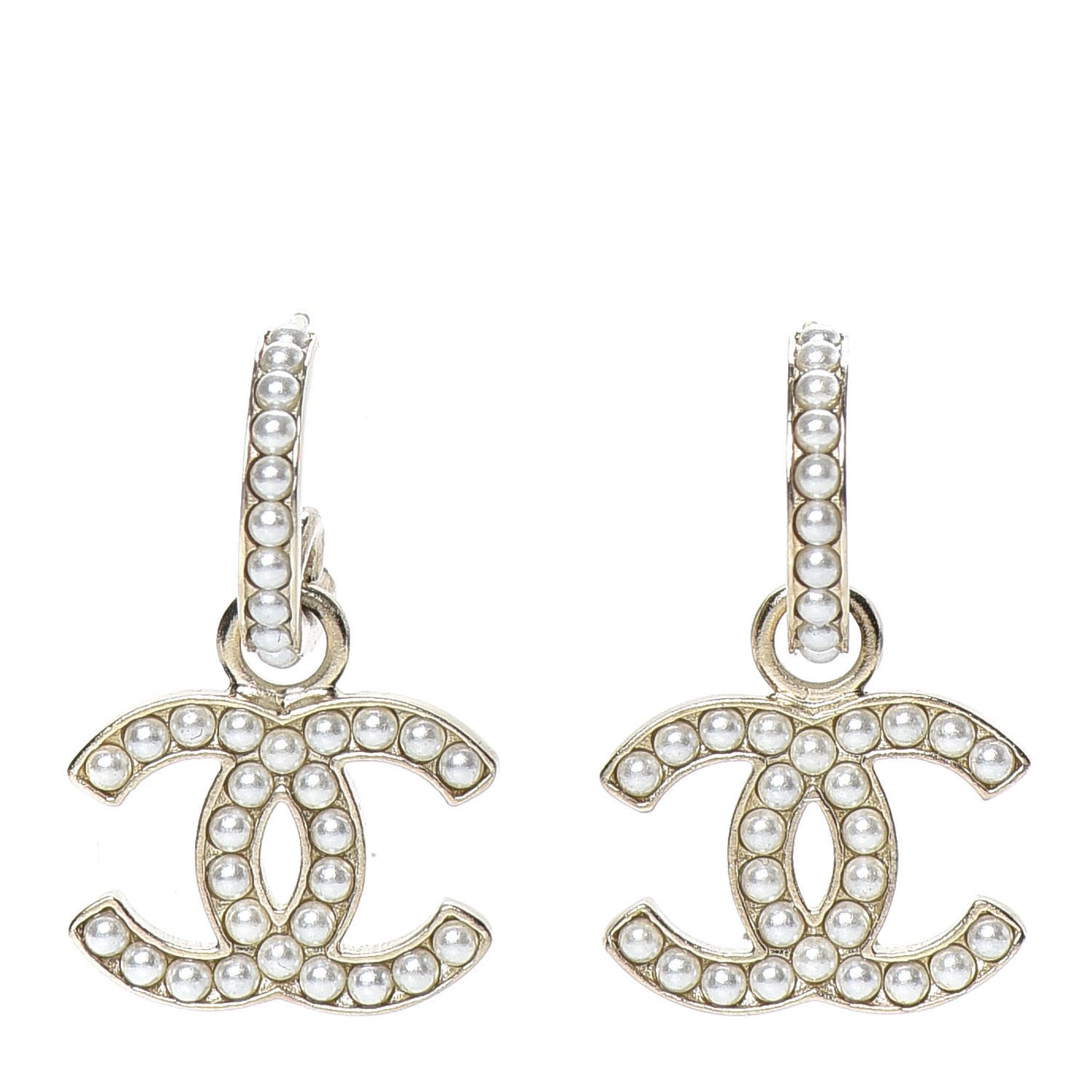 Pearl CC Hoop Drop Earring Gold