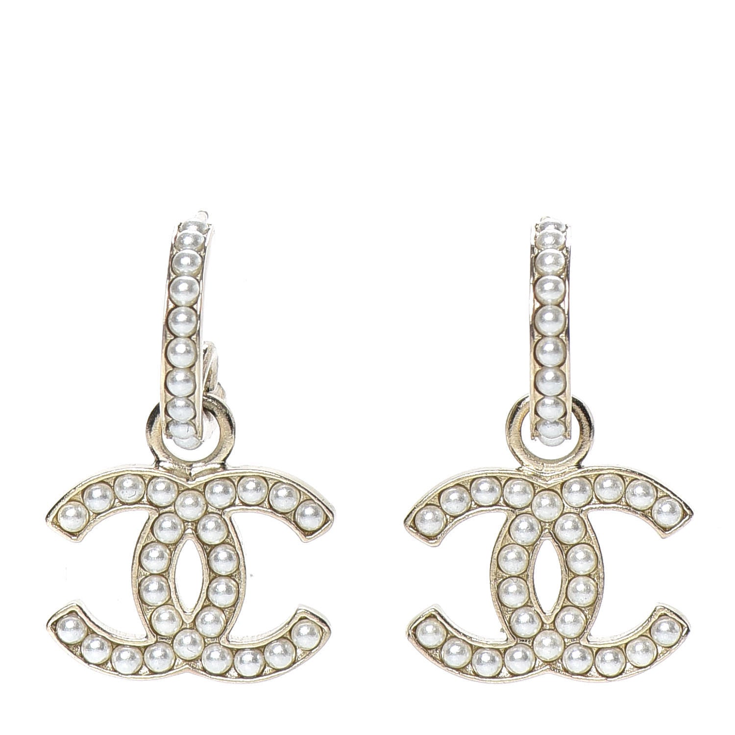 Chanel Pearl CC Hoop Drop Earring Gold 1 of 5