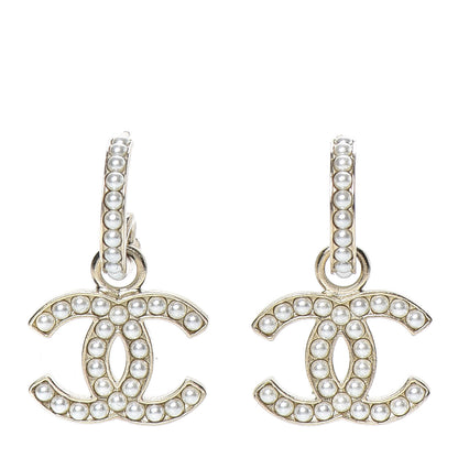 Chanel Pearl CC Hoop Drop Earring Gold 1 of 5