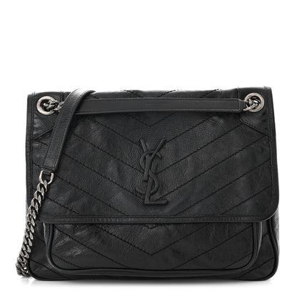 Saint Laurent Crinkled Calfskin Matelasse Monogram Medium Niki Chain Satchel Black 1 of 11