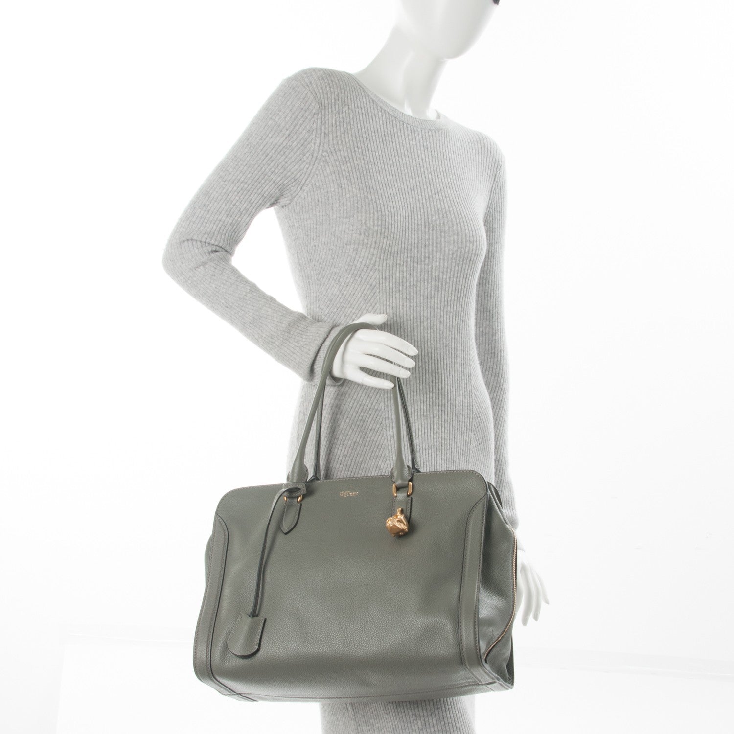 Alexander McQueen Pebbled Calfskin Large Skull Padlock Zip Around Tote Dark Grey 2 of 7