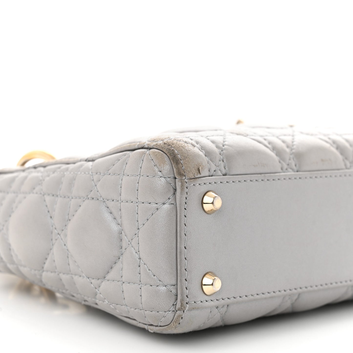 Metallic Lambskin Cannage Mini Lady Dior Grey