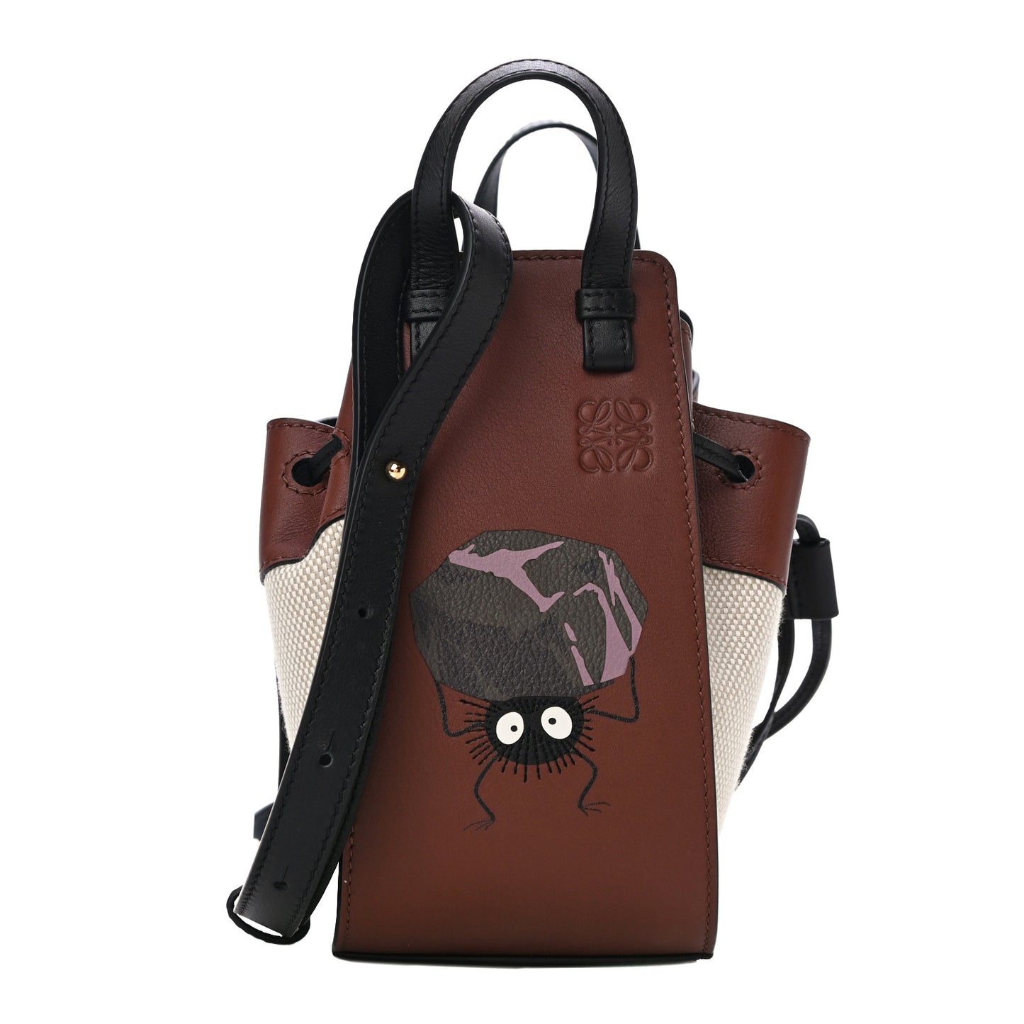 X Spirited Away Calfskin Textile Susuwatari Mini Hammock Shoulder Bag Havane Ecru