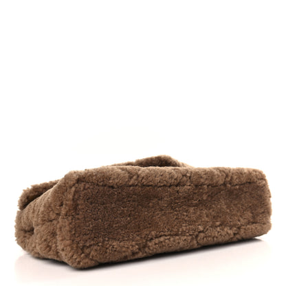 Saint Laurent Shearling Lambskin Quilted Sade Puffer Envelope Clutch Natural Brown 4 of 9