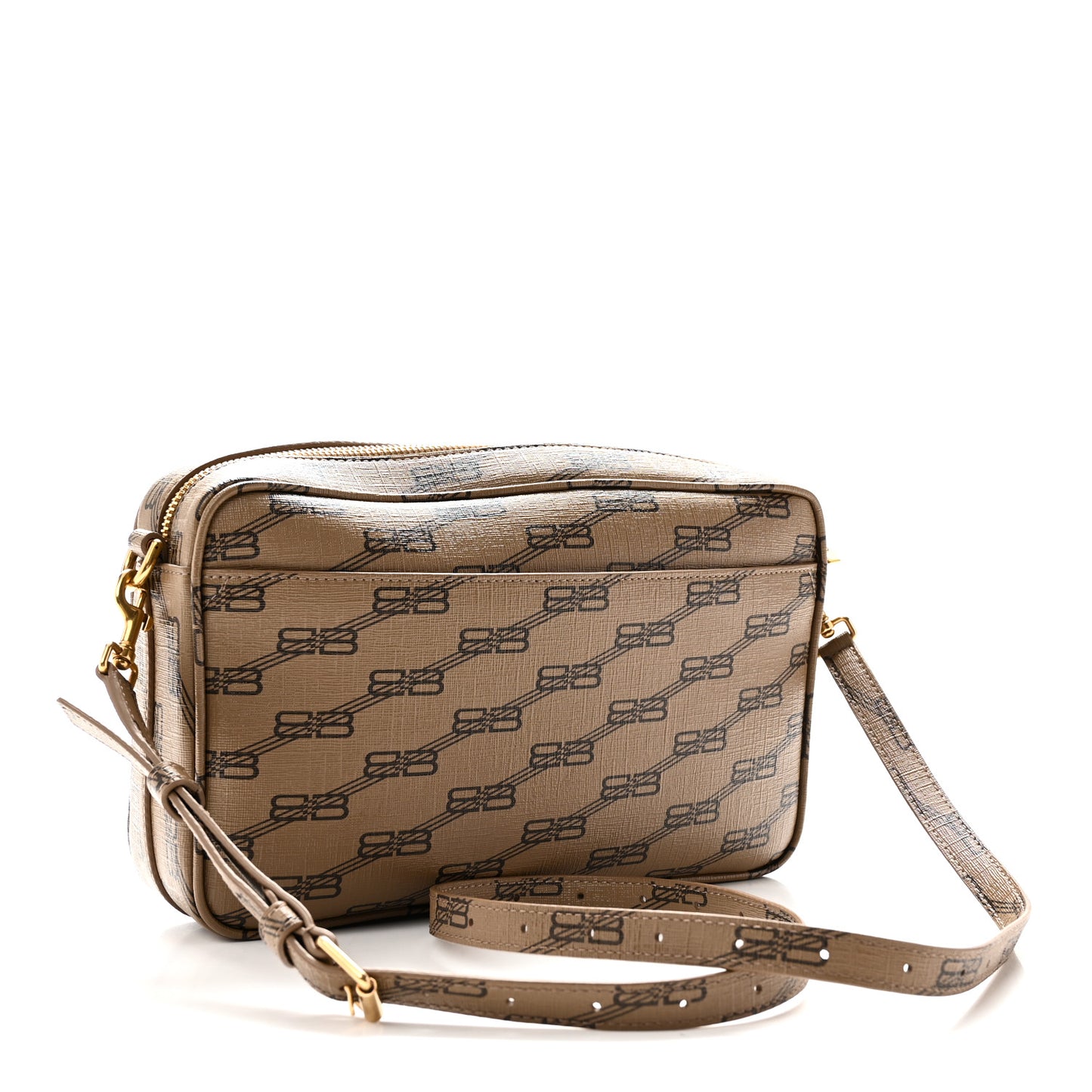Coated Canvas BB Monogram Medium Signature Camera Bag Beige Brown