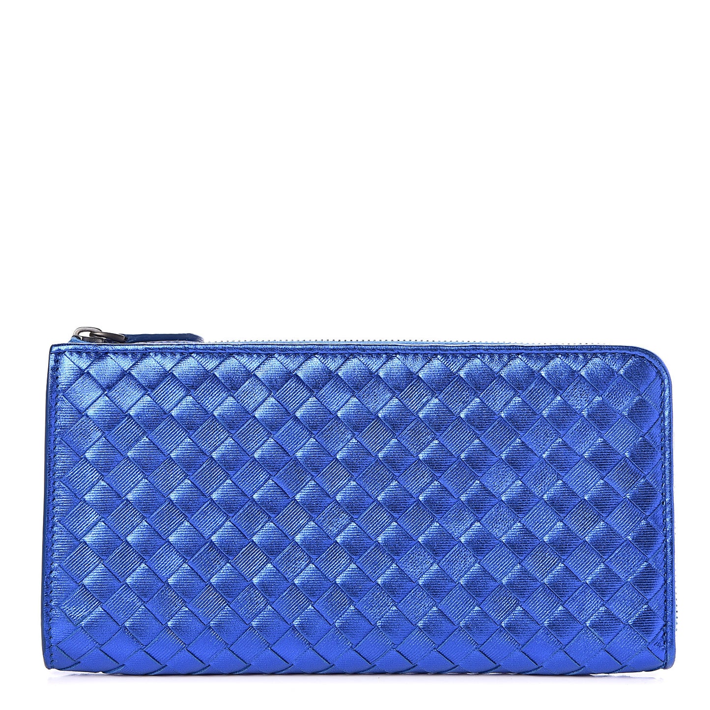 Metallic Grosgrain Intrecciato Zip Around Wallet Cobalt