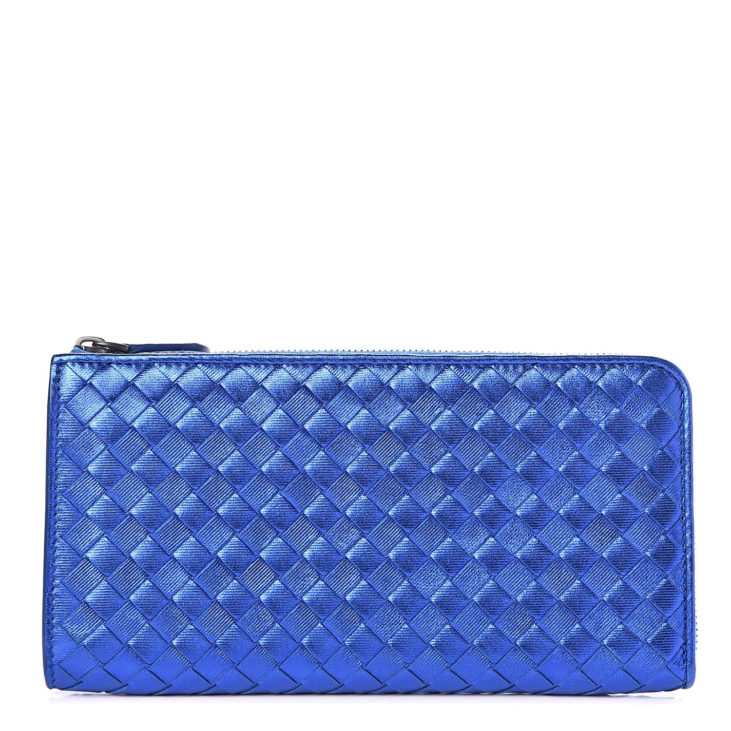 Bottega Veneta Metallic Grosgrain Intrecciato Zip Around Wallet Cobalt 1 of 9