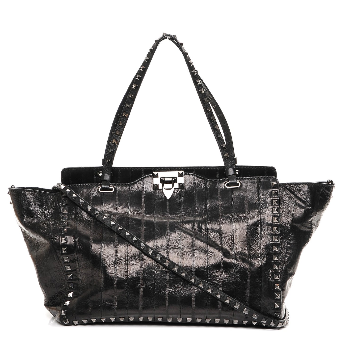 Eel Skin Medium Rockstud Tote Black