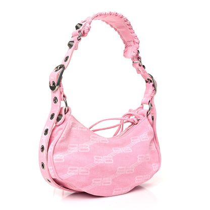 Balenciaga Denim BB Monogram Le Cagole Shoulder Bag XS Pink 3 of 10