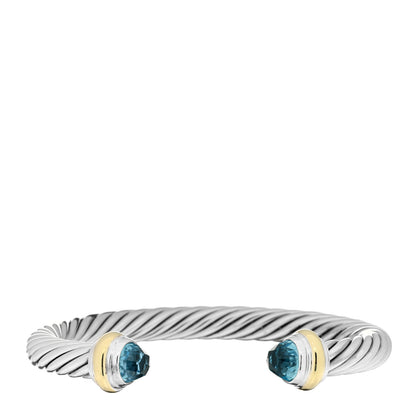 David Yurman Sterling Silver 14K Yellow Gold Blue Topaz 7mm Cable Classics Bracelet 1 of 3