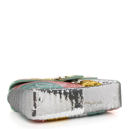 Gucci Sequin Satin Calfskin Matelasse Diagonal Small GG Marmont Shoulder Bag Grigio Argento Verde Chiaro Rosa Giallo Light Water Green 4 of 8