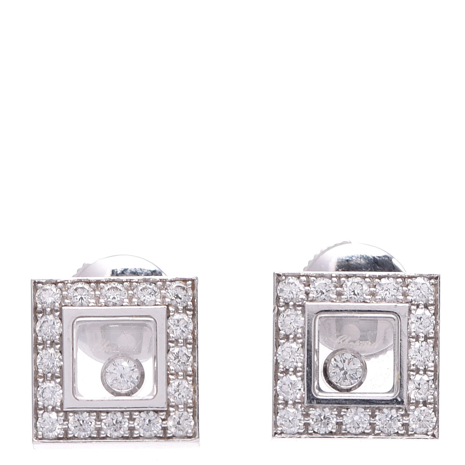 Chopard 18K White Gold Happy Diamonds Square Earrings 1 of 5