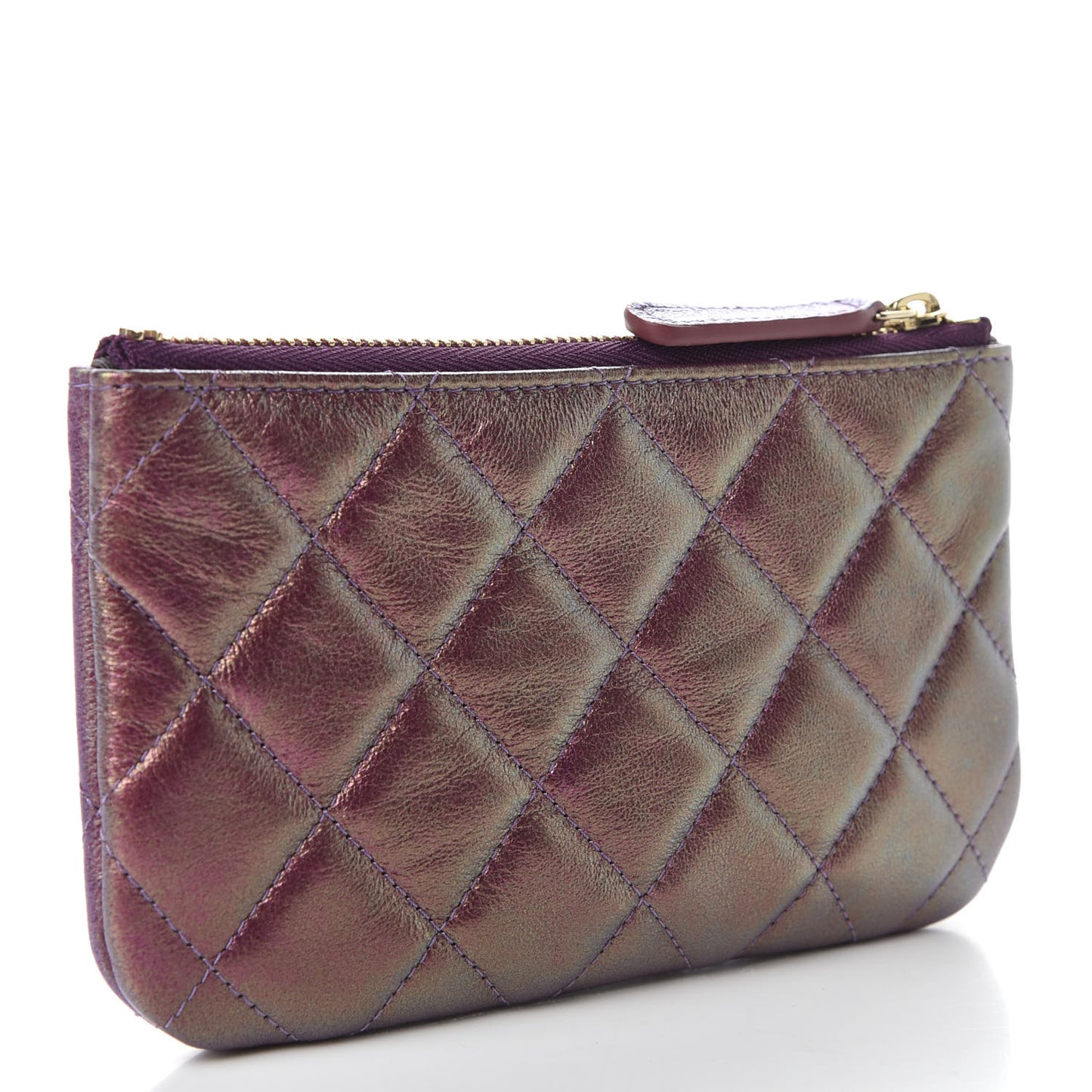 Iridescent Lambskin Quilted Small Cosmetic Case Purple