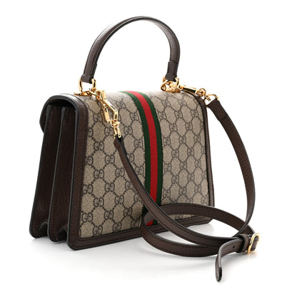Gucci GG Supreme Monogram Textured Dollar Calfskin Web Small Ophidia Padlock Top Handle Bag Beige Ebony New Acero 3 of 10