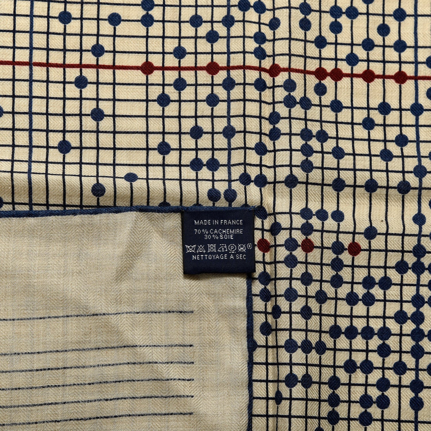 Hermes Cashmere Silk Cheval Celeste Shawl 140 Naturel Bleu Marine Bleu Marine Clair 3 of 3