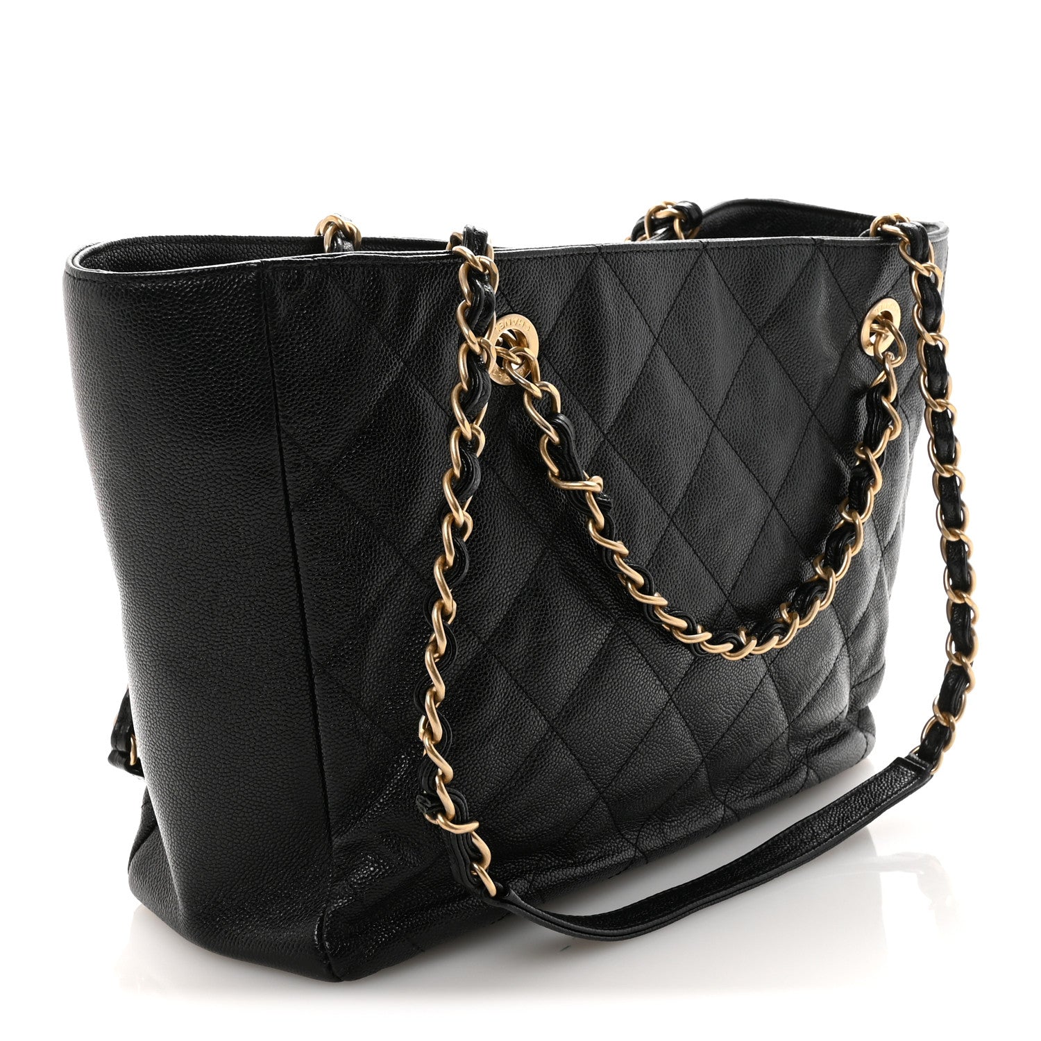 Chanel Caviar Quilted Small Trapezoid Chain Shopping Tote Black 3 of 10