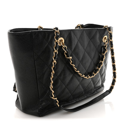 Chanel Caviar Quilted Small Trapezoid Chain Shopping Tote Black 3 of 10
