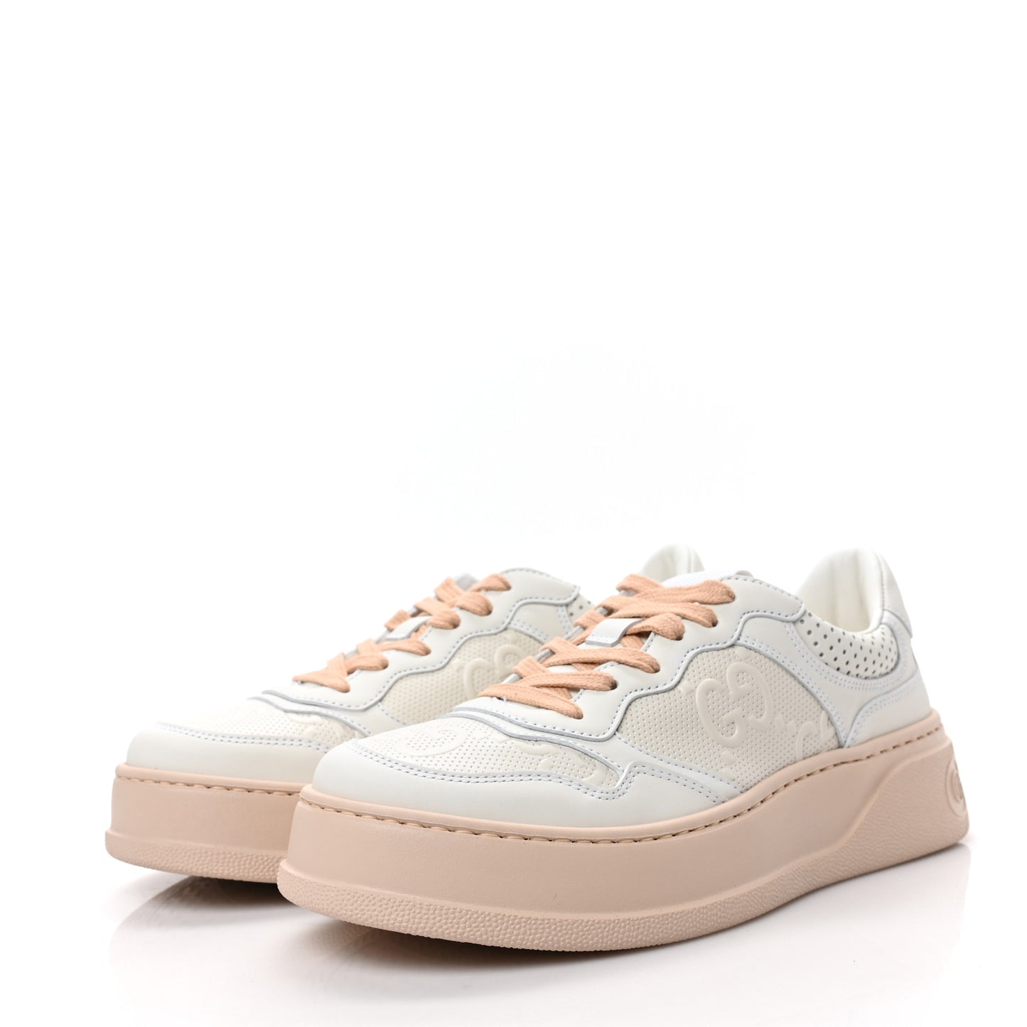 Calfskin GG Tennis Embossed Womens Platform 55mm Sneakers 37 White