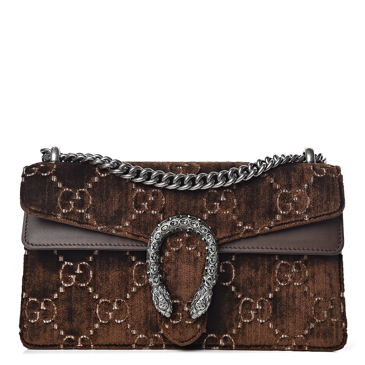 Velvet Moon Calfskin Crystal GG Monogram Small Dionysus Shoulder Bag Brown Vintage Cocoa Black Diamond