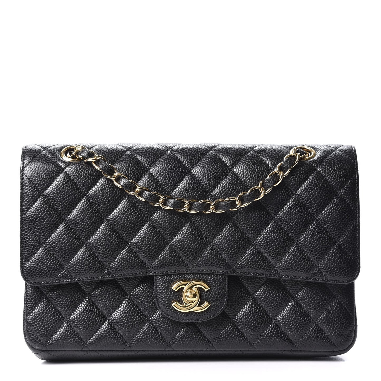 Caviar Quilted Medium Double Flap Black