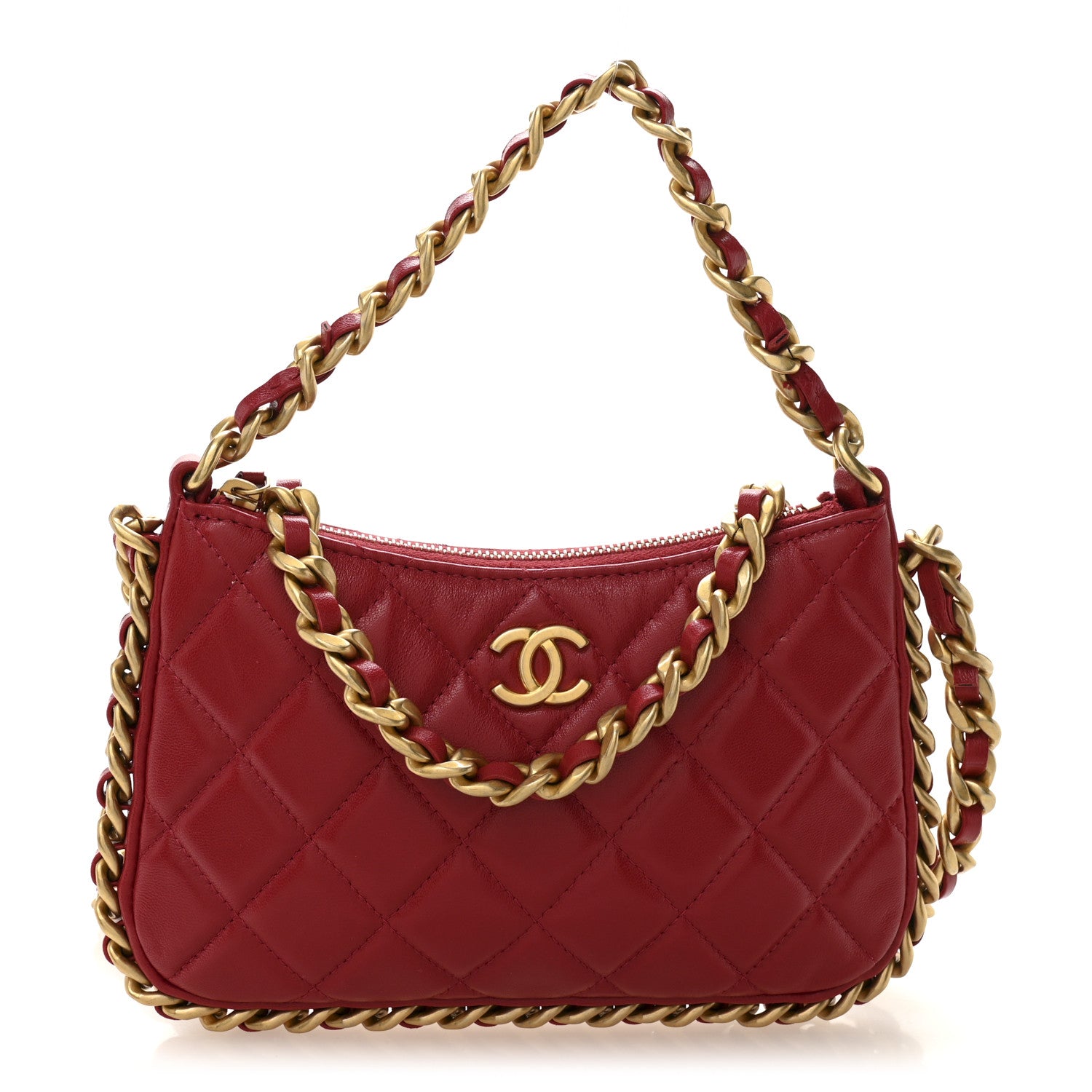 Chanel Shiny Lambskin Quilted Trendy Chain Around Hobo Red 1 of 10