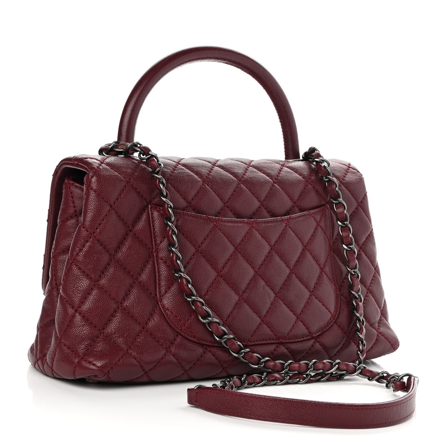 Chanel Caviar Quilted Small Coco Handle Flap Burgundy 3 of 9