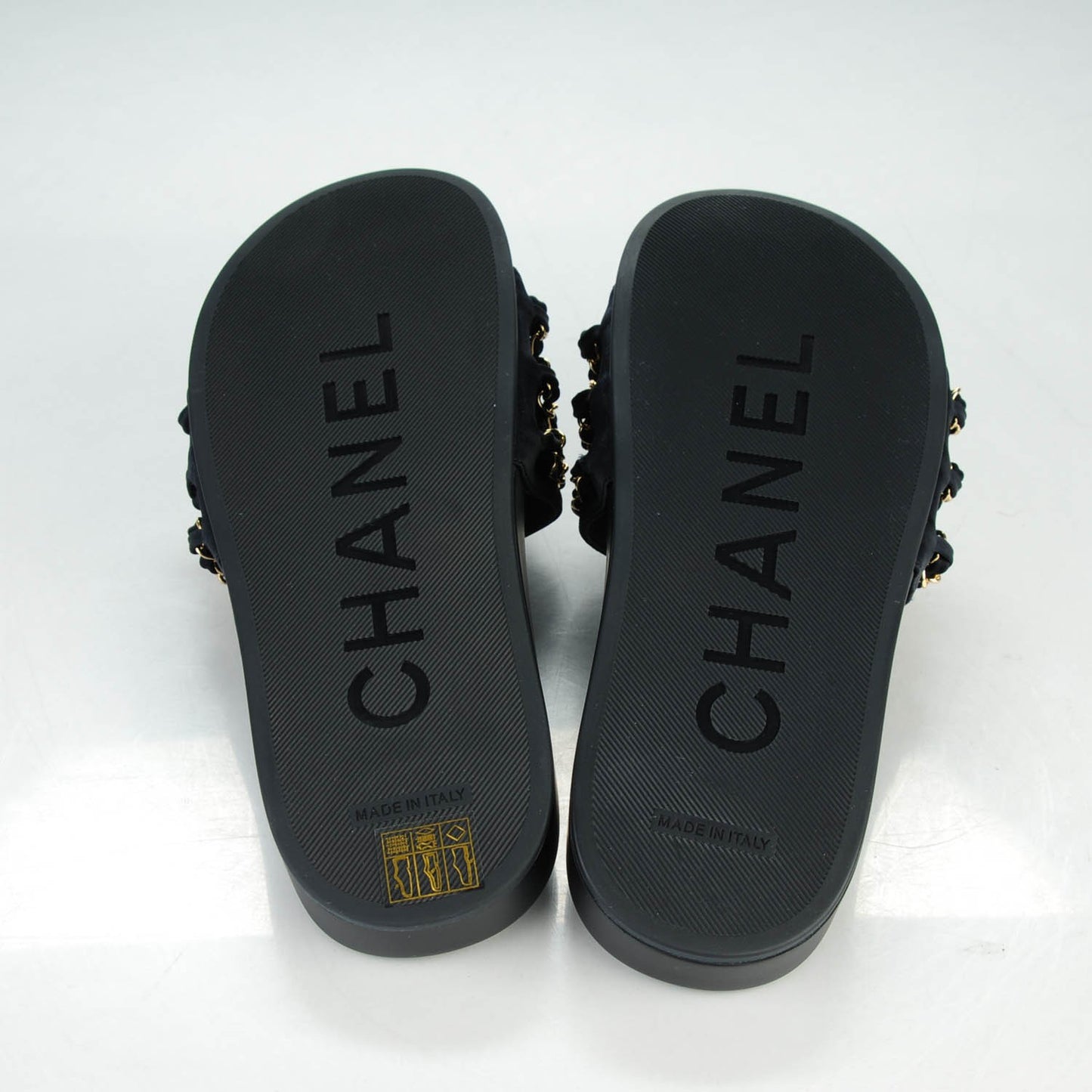 Lambskin Canvas Chain Flat Sandals 38 Navy